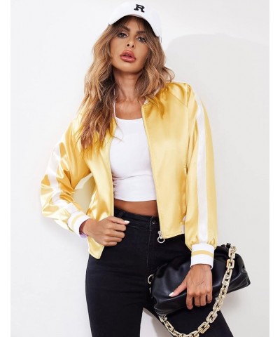 Women's Bomber Jacket Lightweight Zip Up Jacket Casual Striped Jacket Coat Outerwear Windbreaker with Pockets Golden $25.79 J...