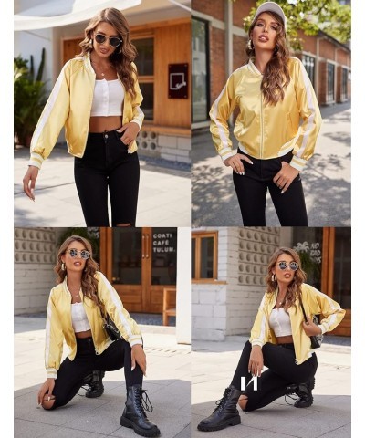 Women's Bomber Jacket Lightweight Zip Up Jacket Casual Striped Jacket Coat Outerwear Windbreaker with Pockets Golden $25.79 J...