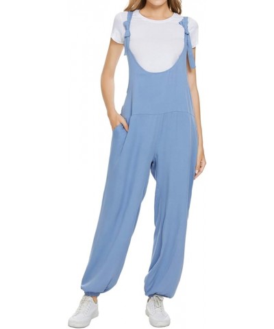 Women's Casual Baggy Overalls Cotton Linen Romper Wide Leg Harem Pants Plus Size Jumpsuit with Pockets E_blue1 $9.59 Overalls