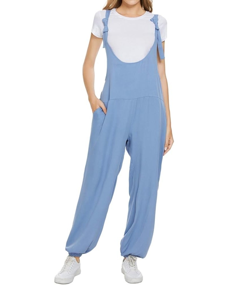 Women's Casual Baggy Overalls Cotton Linen Romper Wide Leg Harem Pants Plus Size Jumpsuit with Pockets E_blue1 $9.59 Overalls