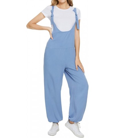 Women's Casual Baggy Overalls Cotton Linen Romper Wide Leg Harem Pants Plus Size Jumpsuit with Pockets E_blue1 $9.59 Overalls