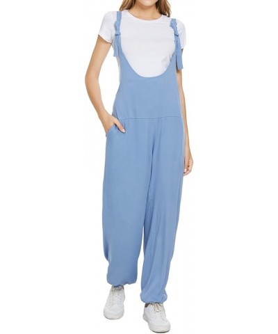 Women's Casual Baggy Overalls Cotton Linen Romper Wide Leg Harem Pants Plus Size Jumpsuit with Pockets E_blue1 $9.59 Overalls