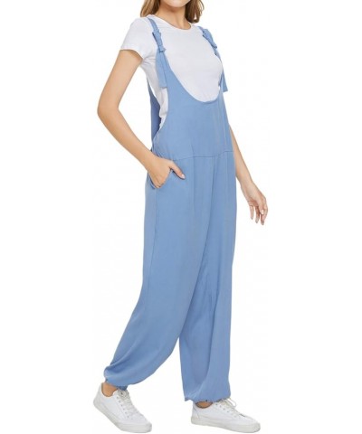 Women's Casual Baggy Overalls Cotton Linen Romper Wide Leg Harem Pants Plus Size Jumpsuit with Pockets E_blue1 $9.59 Overalls