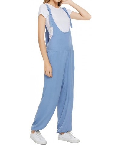 Women's Casual Baggy Overalls Cotton Linen Romper Wide Leg Harem Pants Plus Size Jumpsuit with Pockets E_blue1 $9.59 Overalls