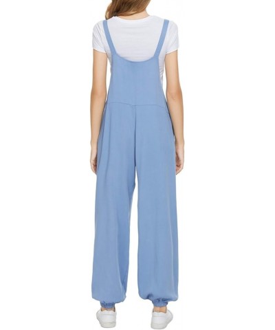 Women's Casual Baggy Overalls Cotton Linen Romper Wide Leg Harem Pants Plus Size Jumpsuit with Pockets E_blue1 $9.59 Overalls