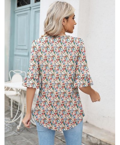 3/4 Sleeve Tops for Women Summer Dressy Casual V Neck Shirts Ruffle Sleeve Loose Blouses White Red Floral $15.80 Blouses