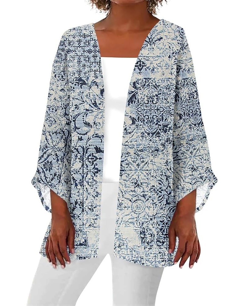 Cardigan Sweaters for Women 3/4 Sleeve Sweater Coat Loose Jacket Open Front Kimono Casual Outwear Tops Printed Cover Up 2-blu...