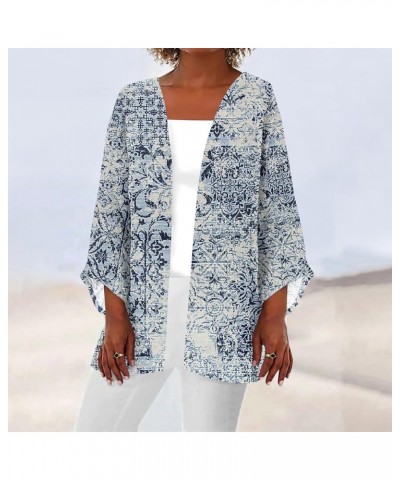 Cardigan Sweaters for Women 3/4 Sleeve Sweater Coat Loose Jacket Open Front Kimono Casual Outwear Tops Printed Cover Up 2-blu...