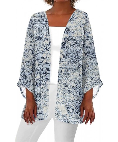 Cardigan Sweaters for Women 3/4 Sleeve Sweater Coat Loose Jacket Open Front Kimono Casual Outwear Tops Printed Cover Up 2-blu...