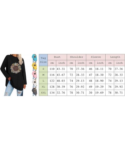 Womens Long Sleeve Tops Women Long Sleeve Oversized T Shirts Loose Sunflower Pinting Casual Crewneck Tunic Sky Blue $11.33 Tops