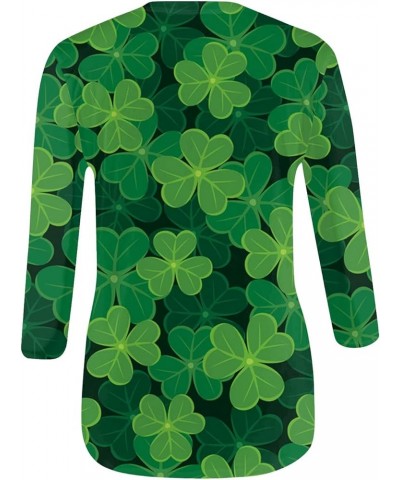 St Patricks Day Shirt St. Green Clover Print T Shirt Holiday Shirts for Women 2024 Crew Neck 3/4 Sleeve T Shirts for Women 02...