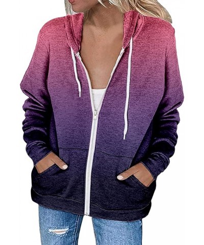 2022 Women Casual Jacket Loose Zipper Hooded Drawstring Jacket Gradient Print Pocket Zipper Sweatshirt Jacket 306-purple $8.6...