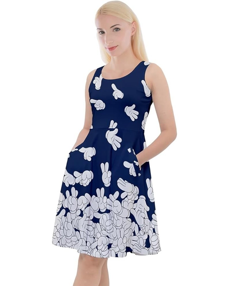 Womens Alice Wonderland Rabbit Princess Aladdin Drawfs Knee Length Skater Dress with Pockets, XS-5XL Navy $19.19 Dresses