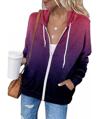 2022 Women Casual Jacket Loose Zipper Hooded Drawstring Jacket Gradient Print Pocket Zipper Sweatshirt Jacket 306-purple $8.6...