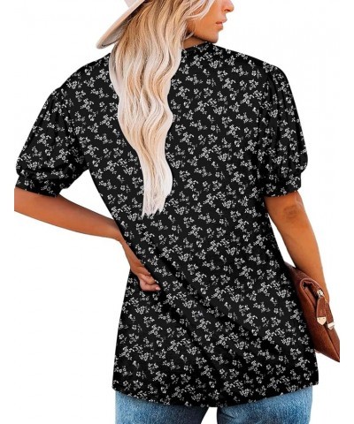 Womens Ruffle Sleeve Summer Tunic Tops V Neck Loose Fit Short Sleeve T Shirts Puffed Black White $16.00 Tops