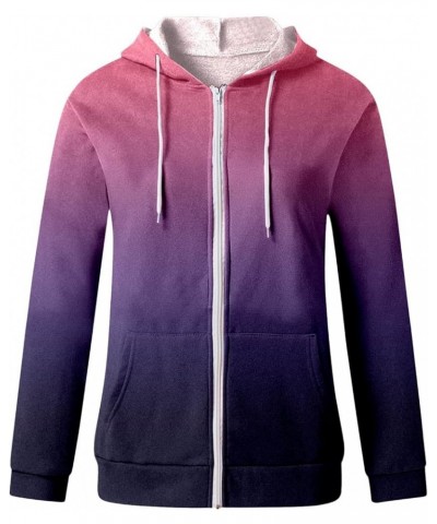 2022 Women Casual Jacket Loose Zipper Hooded Drawstring Jacket Gradient Print Pocket Zipper Sweatshirt Jacket 306-purple $8.6...