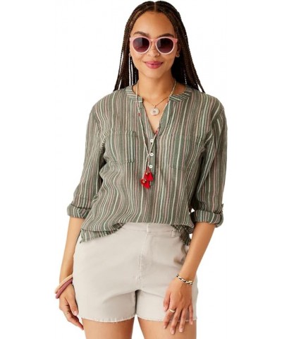 CARVE Women's Dylan Gauze Shirt Cilantro Stripe $18.38 Blouses