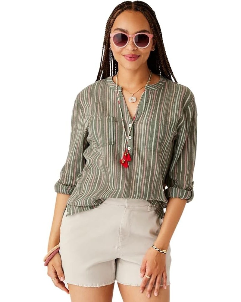 CARVE Women's Dylan Gauze Shirt Cilantro Stripe $18.38 Blouses