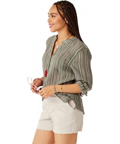 CARVE Women's Dylan Gauze Shirt Cilantro Stripe $18.38 Blouses