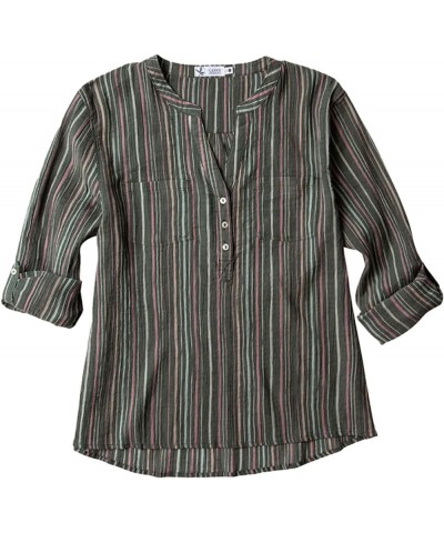 CARVE Women's Dylan Gauze Shirt Cilantro Stripe $18.38 Blouses