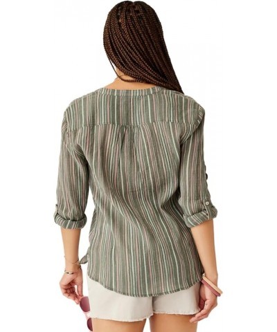 CARVE Women's Dylan Gauze Shirt Cilantro Stripe $18.38 Blouses