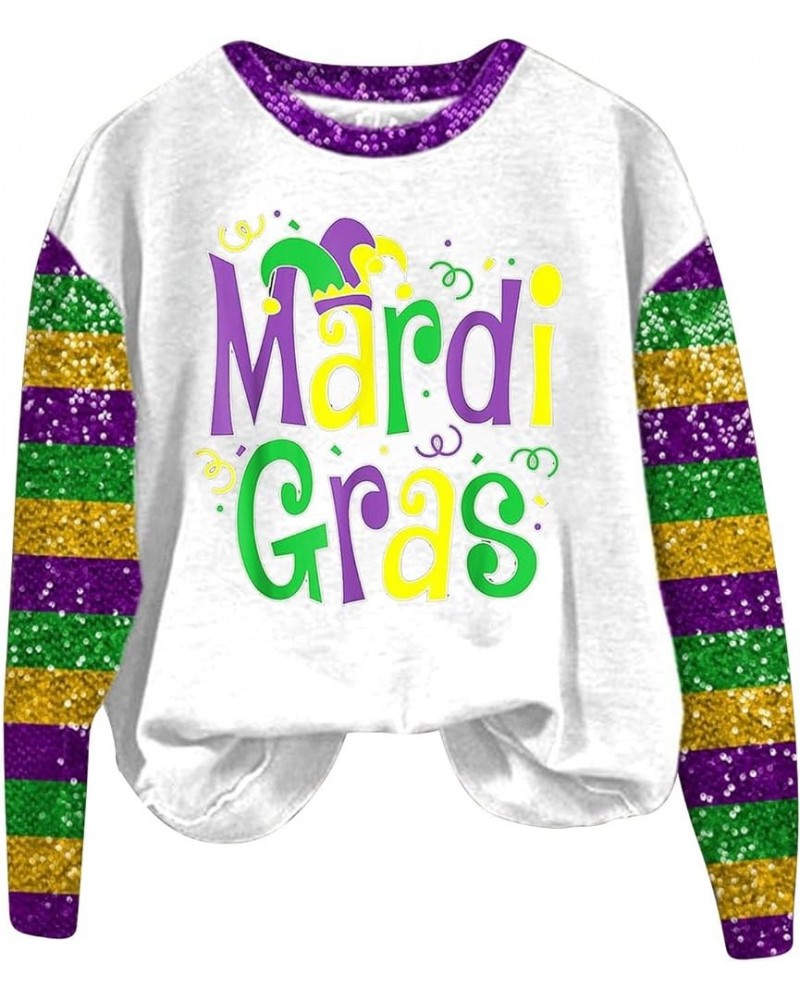 Mardi Gras Shirts for Women 2024 Carnival Party Outfits Trendy Graphic Sweatshirts Long Sleeve Tops Casual Crewneck Pullover ...