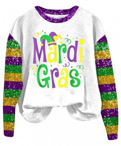 Mardi Gras Shirts for Women 2024 Carnival Party Outfits Trendy Graphic Sweatshirts Long Sleeve Tops Casual Crewneck Pullover ...