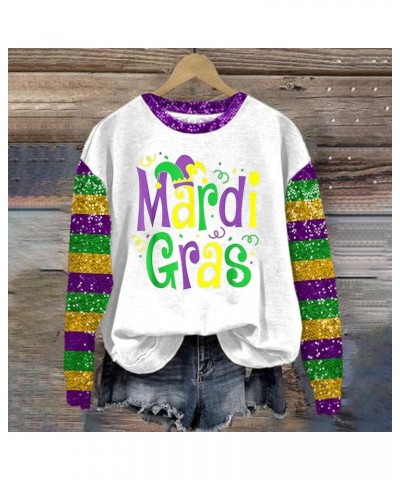 Mardi Gras Shirts for Women 2024 Carnival Party Outfits Trendy Graphic Sweatshirts Long Sleeve Tops Casual Crewneck Pullover ...