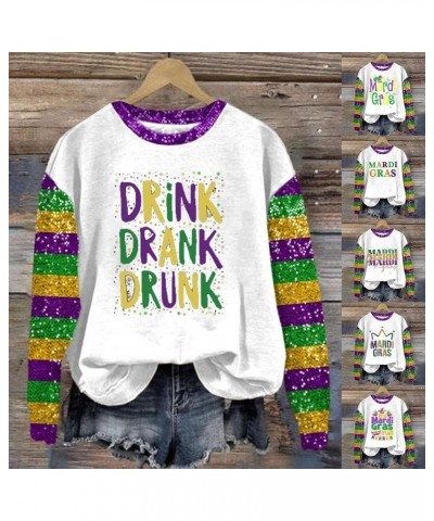 Mardi Gras Shirts for Women 2024 Carnival Party Outfits Trendy Graphic Sweatshirts Long Sleeve Tops Casual Crewneck Pullover ...