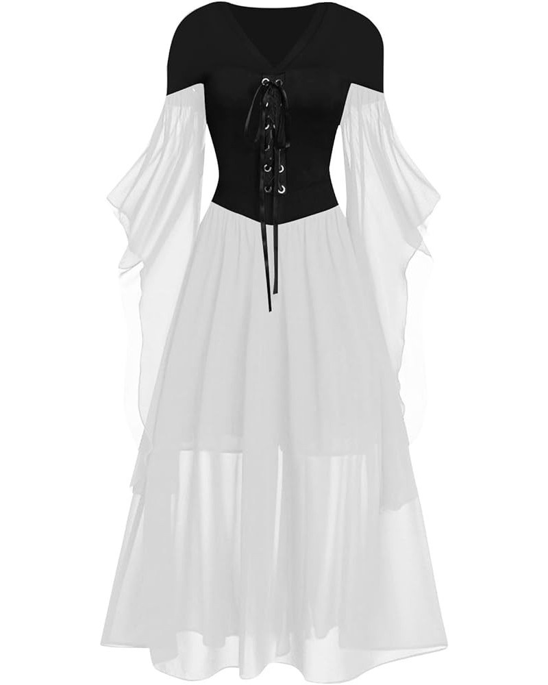 2023 Halloween Gothic Dress for Women Plus Size Special Loose Dark Off-Shoulder Ruffle Sleeves Midi Halloween Dresses 32-zbla...