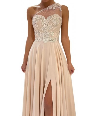 One Shoulder Prom Dresses Lace Beaded Chiffon Side Slit Women Formal Orange $47.50 Dresses