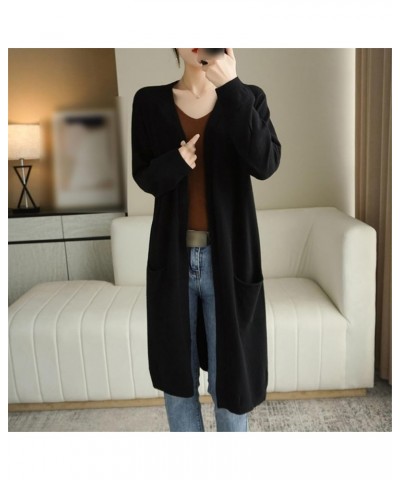 Autumn and Winter Women's Cashmere Cardigans Sweaters Casual Long Knitted Cardigan for Women V-Neck Sweater Coat Black $31.30...