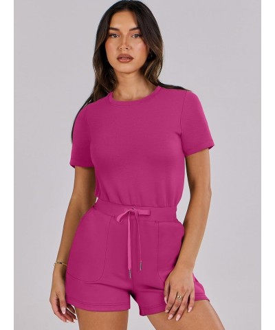 Women's Summer Crewneck Casual Loose Short Sleeve One Piece Rompers Jumpsuit Outfits with Pockets Hot Pink $16.95 Rompers