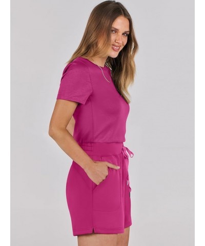 Women's Summer Crewneck Casual Loose Short Sleeve One Piece Rompers Jumpsuit Outfits with Pockets Hot Pink $16.95 Rompers