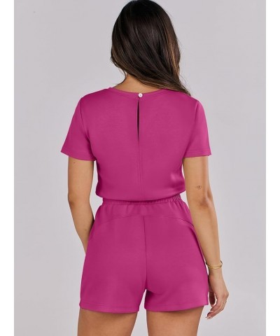 Women's Summer Crewneck Casual Loose Short Sleeve One Piece Rompers Jumpsuit Outfits with Pockets Hot Pink $16.95 Rompers