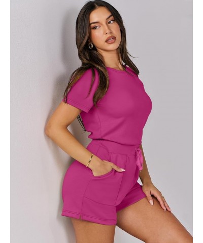 Women's Summer Crewneck Casual Loose Short Sleeve One Piece Rompers Jumpsuit Outfits with Pockets Hot Pink $16.95 Rompers