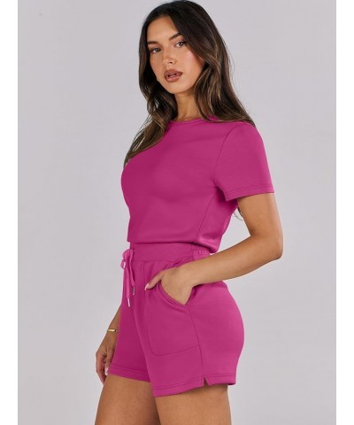 Women's Summer Crewneck Casual Loose Short Sleeve One Piece Rompers Jumpsuit Outfits with Pockets Hot Pink $16.95 Rompers