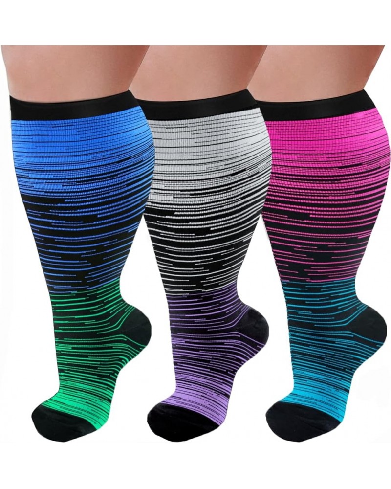 3 Pairs Plus Size Compression Socks for Women and Men Wide Calf 20-30mmhg Extra Large Knee High Support for Circulation 07-3 ...