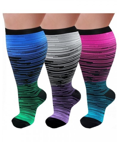 3 Pairs Plus Size Compression Socks for Women and Men Wide Calf 20-30mmhg Extra Large Knee High Support for Circulation 07-3 ...