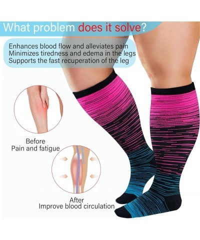 3 Pairs Plus Size Compression Socks for Women and Men Wide Calf 20-30mmhg Extra Large Knee High Support for Circulation 07-3 ...