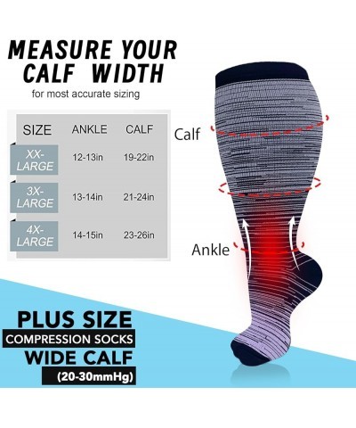 3 Pairs Plus Size Compression Socks for Women and Men Wide Calf 20-30mmhg Extra Large Knee High Support for Circulation 07-3 ...