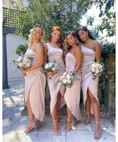 One Shoulder Bridesmaid Dresses for Wedding High Low Prom Dress for Teens Salk Satin Formal Dresses for Women Black $35.39 Dr...