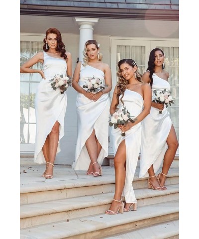 One Shoulder Bridesmaid Dresses for Wedding High Low Prom Dress for Teens Salk Satin Formal Dresses for Women Black $35.39 Dr...