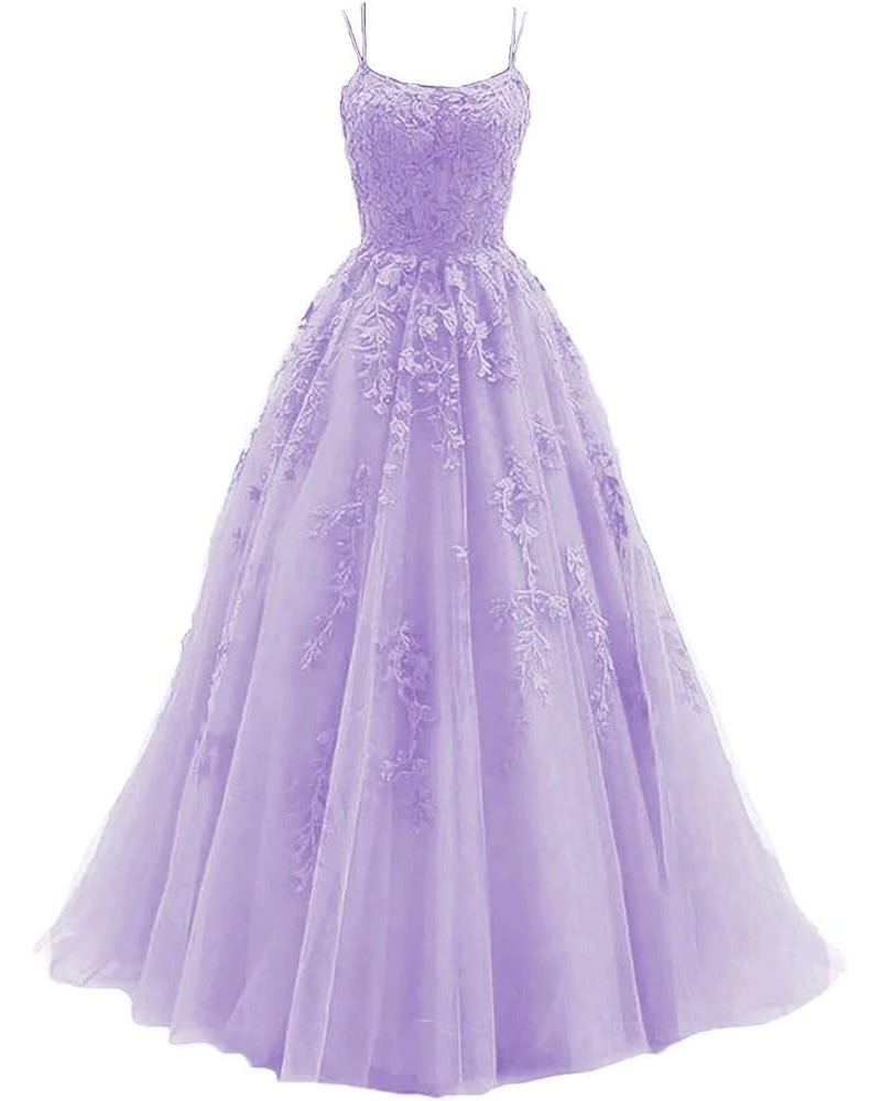 Spaghetti Strap Lace Tulle Prom Dresses Long Appliques Evening Ball Gowns Formal Party Dresses for Women Lavender $46.20 Dresses