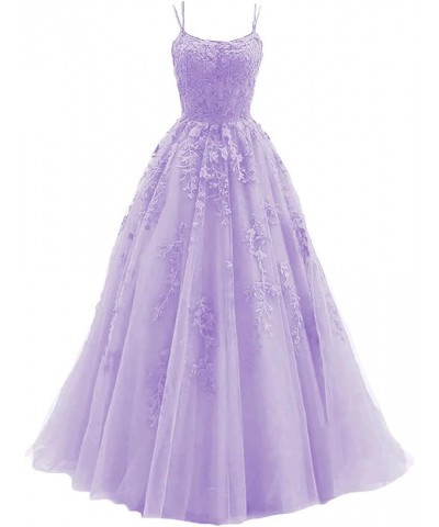 Spaghetti Strap Lace Tulle Prom Dresses Long Appliques Evening Ball Gowns Formal Party Dresses for Women Lavender $46.20 Dresses