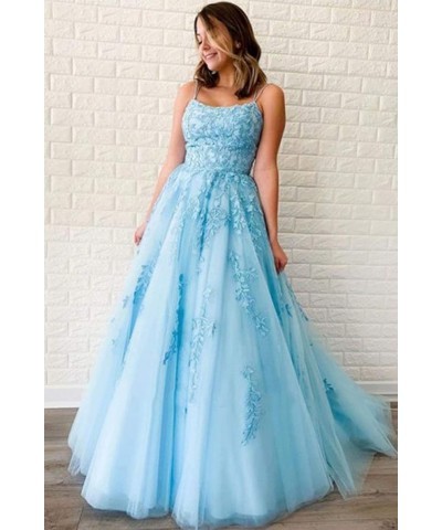 Spaghetti Strap Lace Tulle Prom Dresses Long Appliques Evening Ball Gowns Formal Party Dresses for Women Lavender $46.20 Dresses