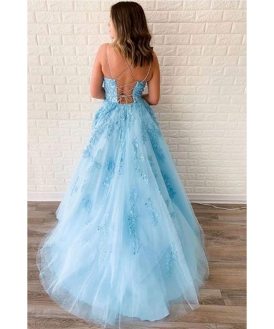 Spaghetti Strap Lace Tulle Prom Dresses Long Appliques Evening Ball Gowns Formal Party Dresses for Women Lavender $46.20 Dresses