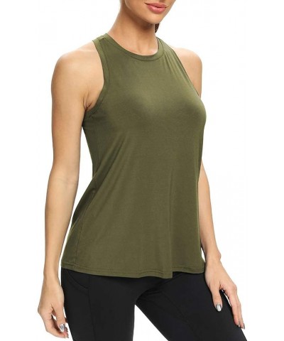 Workout Tops for Women Loose fit Racerback Tank Tops Yoga Running Shirts Dance Tops Army Green $13.56 Activewear