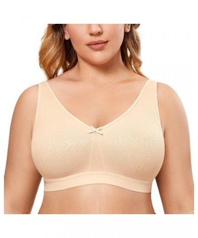 Women's Wireless Cotton Unlined Full Coverage Comfort Support Plus Size Bra Beige $15.18 Lingerie