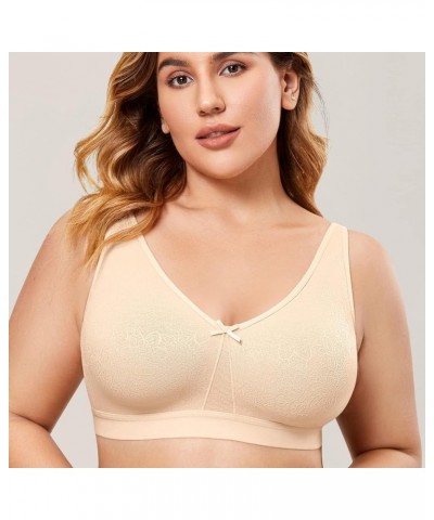 Women's Wireless Cotton Unlined Full Coverage Comfort Support Plus Size Bra Beige $15.18 Lingerie